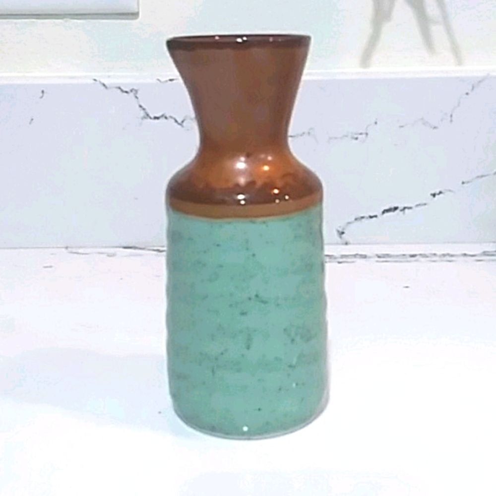 Vintage Sake Pitcher/Vase Turquoise Blue & Brown